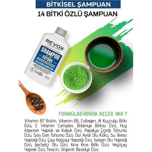 Revox Bitkisel Şampuan ve Aktif Özlü 4 Adet Özel Destek Serumu Saç Bakım Seti Geleceğin Şampuanı