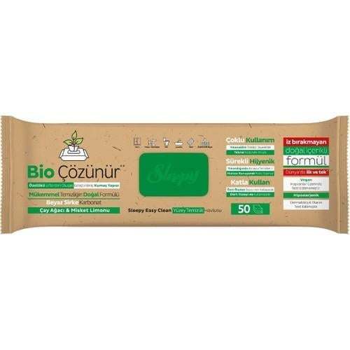 Sleepy Bio Çözünür Yüzey Temizlik Havlusu&Mendili Çay Ağacı&Misket Limonu 50 Yaprak