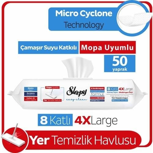 Sleepy Easy Clean Çamaşır Suyu Katkılı Mopa Uyumlu Yer Temizlik Havlusu&Mendili 50 Yaprak