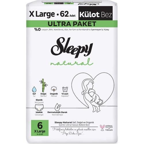 Sleepy Külot Bebek Bezi Natural Beden: 6 (15- 25KG) Extra Large 62 Adet Ultra Pk