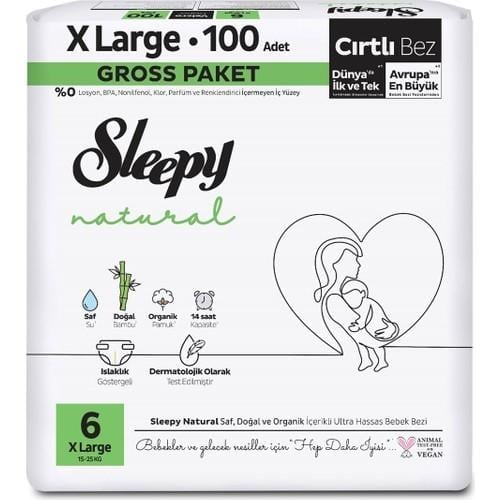 Sleepy Natural Gross Paket Bebek Bezi 6 Numara Xlarge 100 Adet
