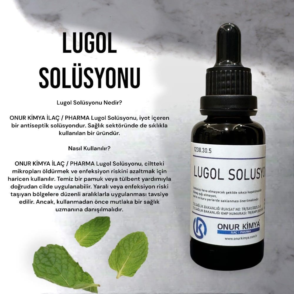 Tanıtım Özel ! Lugol Iyot Solüsyonu %2 Lik / 30 ml / Damlalıklı / Lugol Çözeltisi
