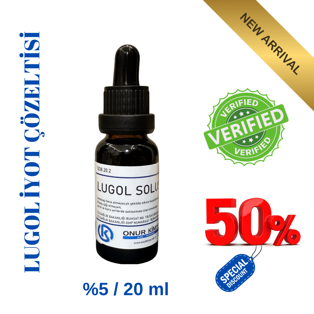 Tanıtım Özel ! Lugol Solüsyonu %5 Lik / 20 ml / Damlalıklı / iyot Çözeltisi