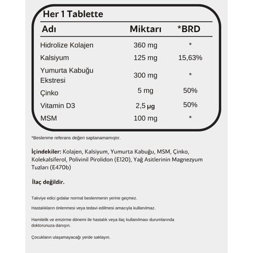 Thymolix Yumurta Kabuğu Ekstresi, Hidrolize  ve Vitaminler Içeren Komplex Gıda Takviyesi 30 Tablet Askoday Nem-Coll