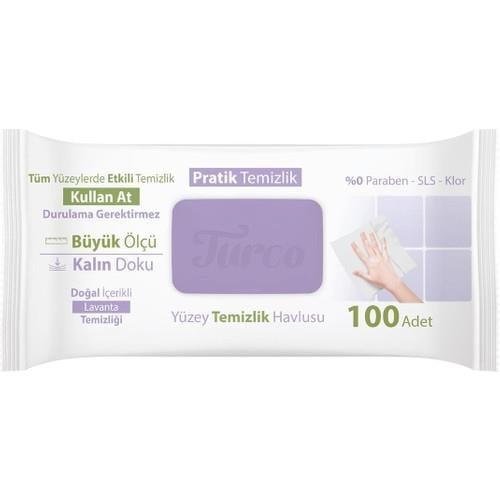Turco Yüzey Temizlik Havlusu 100 Adet Lavanta Kokulu Pratik Kullanım için Büyük Ölçü