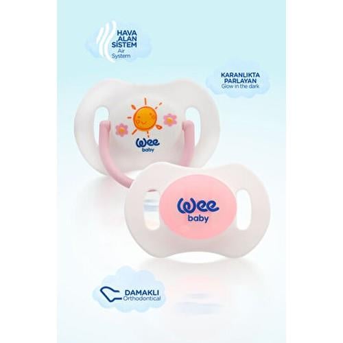 Wee Baby 2li Silikon Damaklı Emzik 6-18 Ay Karanlıkta Parlayan Tasarım