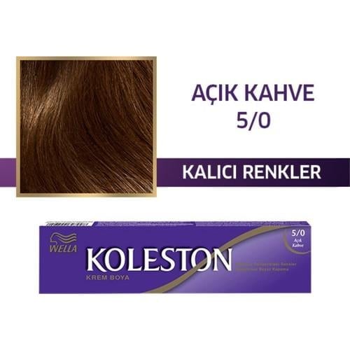 Wella Koleston Amonyaksız Saç Boyası - 5/0 Açık Kahve, Yoğun Renk Etkisi ve Uzun Süre Kalıcı Canlı Renkler, 99 ml
