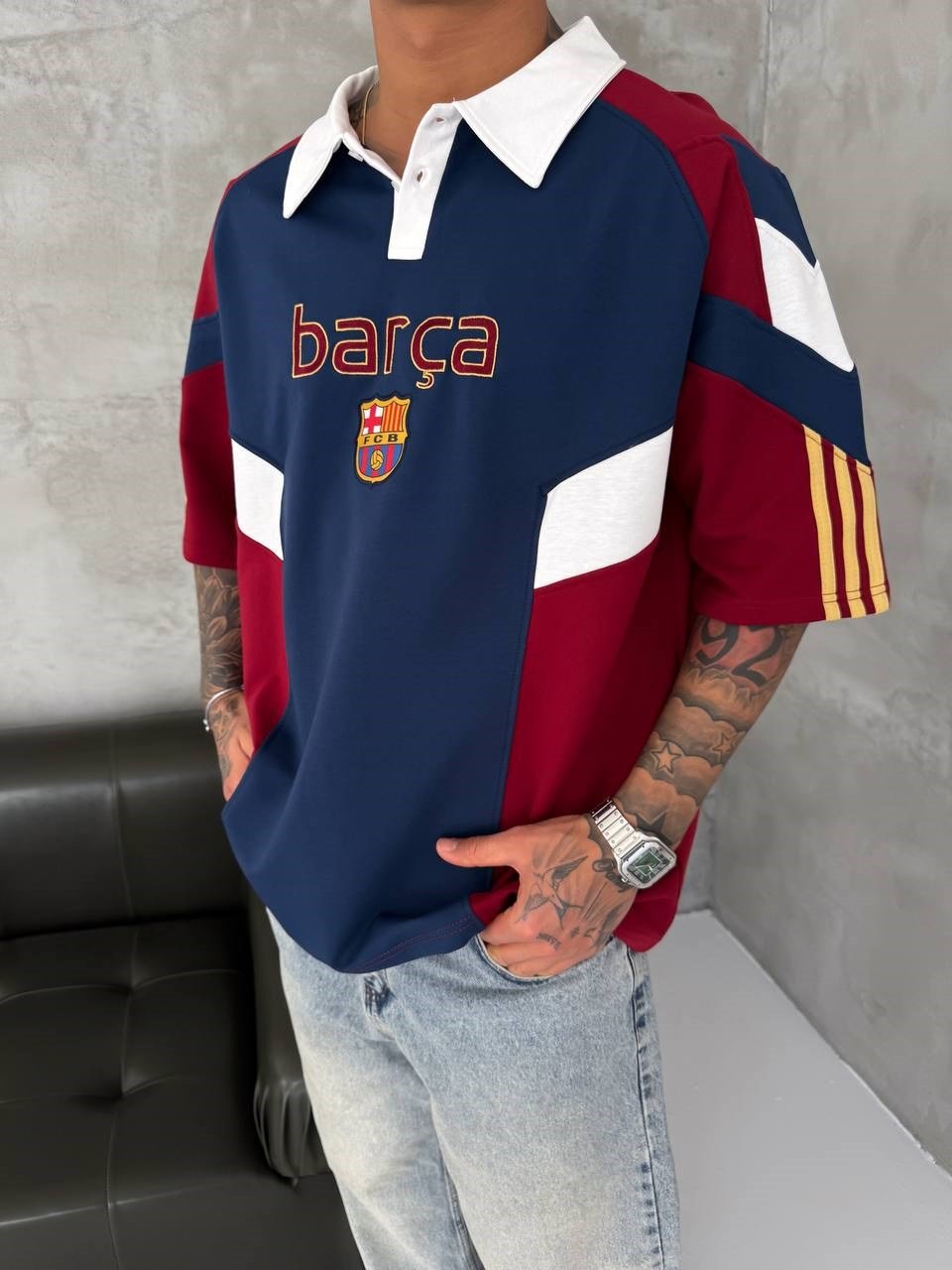 BARÇA POLO YAKA NAKIŞLI OVERSİZE TSHİRT