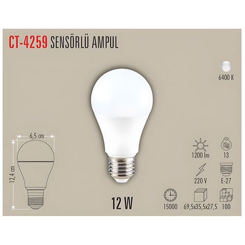 CATA CT-4259 12W SENSORLU LED AMPUL BEYAZ