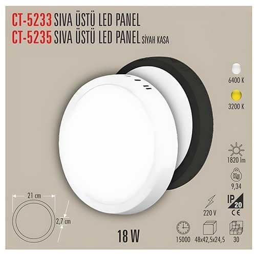 CATA CT-5233B 18W SIVA USTU LED PANEL (YUVARLAK) (BEYAZ)