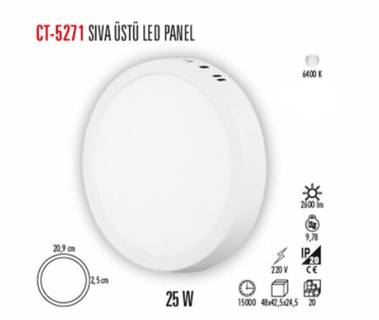 CATA CT-5271B 25W SIVA USTU LED PANEL (YUVARLAK)(BEYAZ)