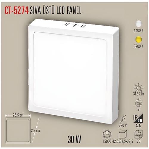 CATA CT-5274B 30W SIVA USTU LED PANEL (KARE) (BEYAZ)