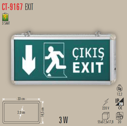 CATA CT-9167 EXIT CIKIS ASAGI YONLU 3 SAAT KITLI