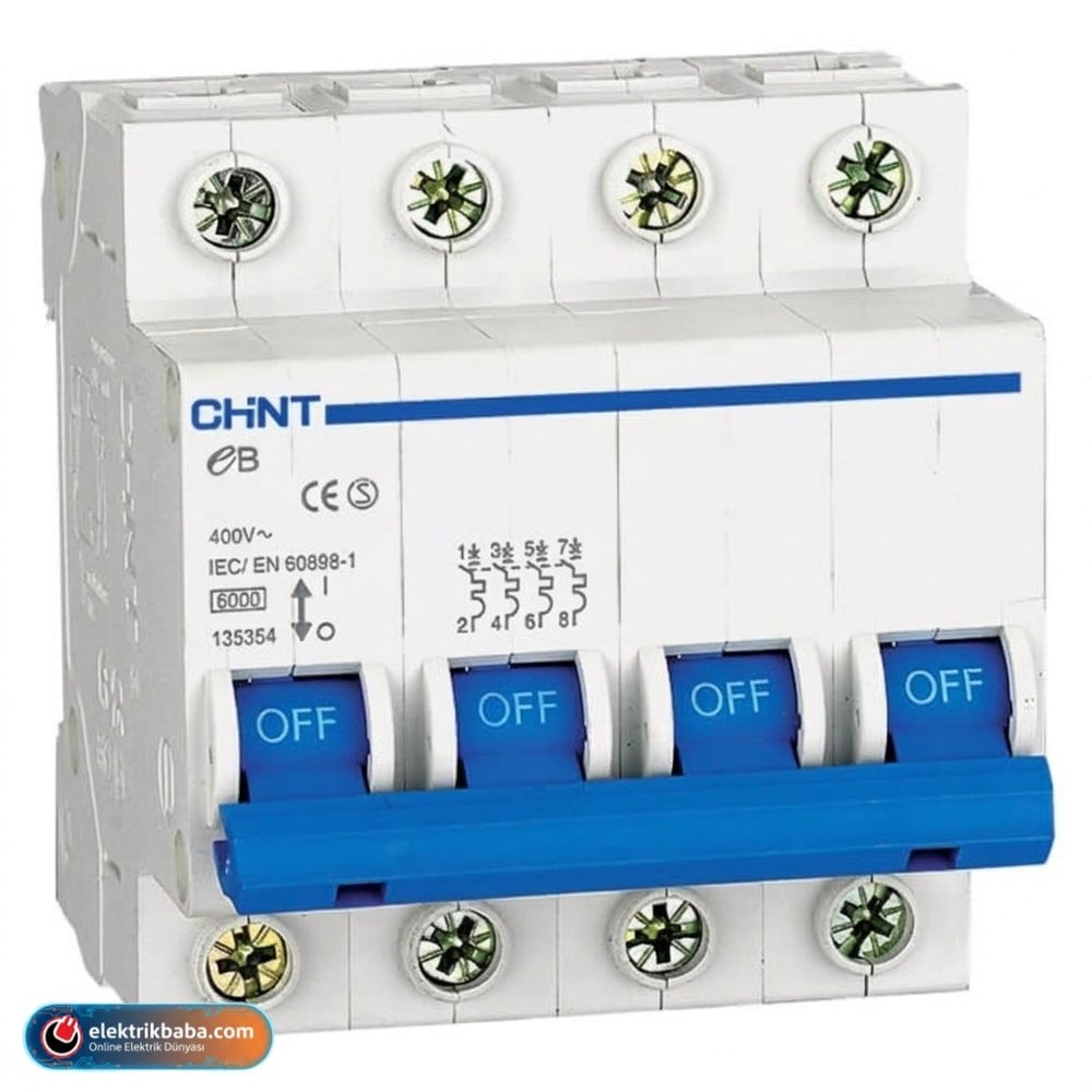 CHINT186540CHINT 186540 EB SERISI / 4 KUTUPLU 4,5KA / C TIPI 25A OTOMATIK SIGORTA