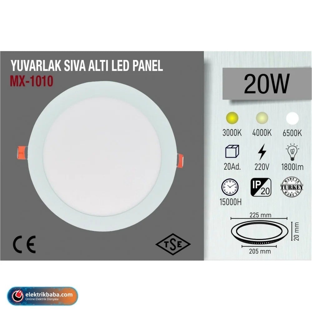 MAXLED MAX-MX-1010B 18W S/A YUVARLAK LED PANEL BEYAZ 6500K