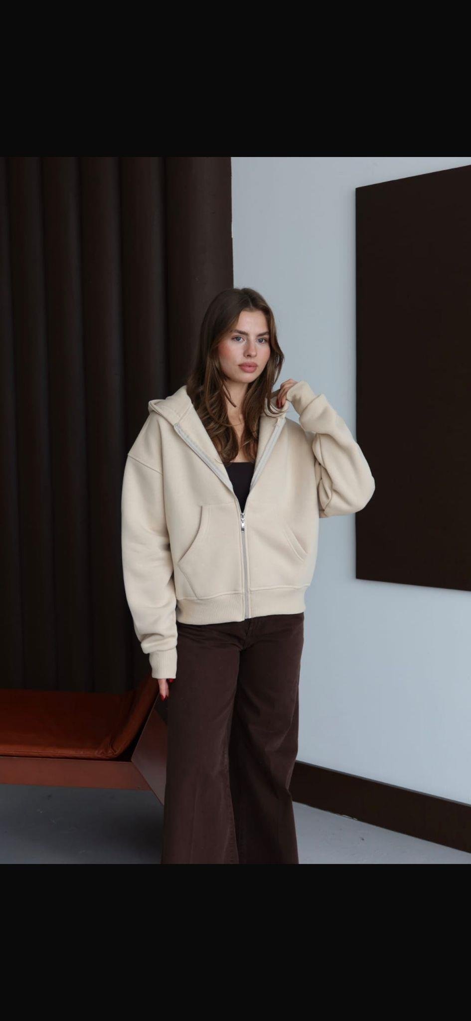 Bej Kapşonlu Hoodie