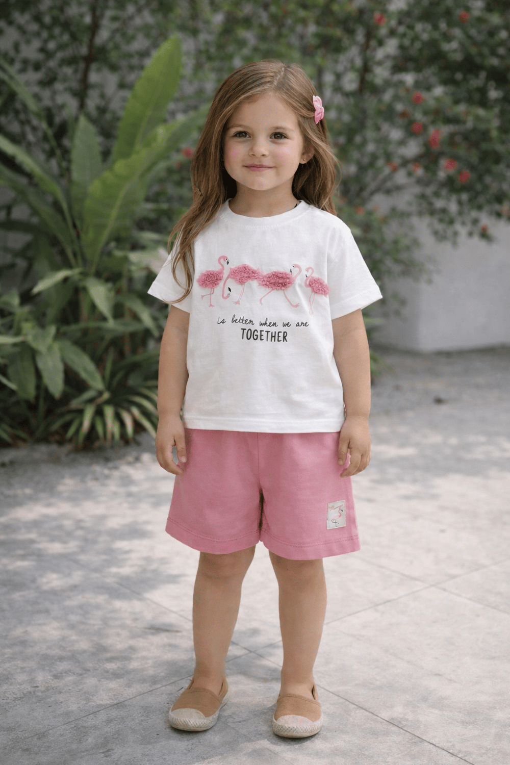 PEMBE GLAMŞNGO DESENLİ  KIZ ÇOCUK ŞORTLU TAKIM  (3-10 yaş)