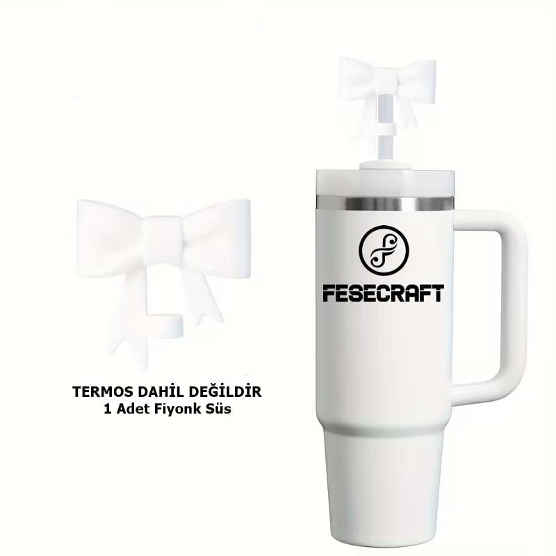 Stanley Quencher Beyaz Fiyonk Kurdele Renkli Silikon Pipet Aksesuar Pipet Koruyucu Toz Önleyici