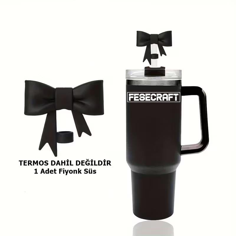 Stanley Quencher Siyah Fiyonk Kurdele Renkli Silikon Pipet Aksesuar Pipet Koruyucu Toz Önleyici