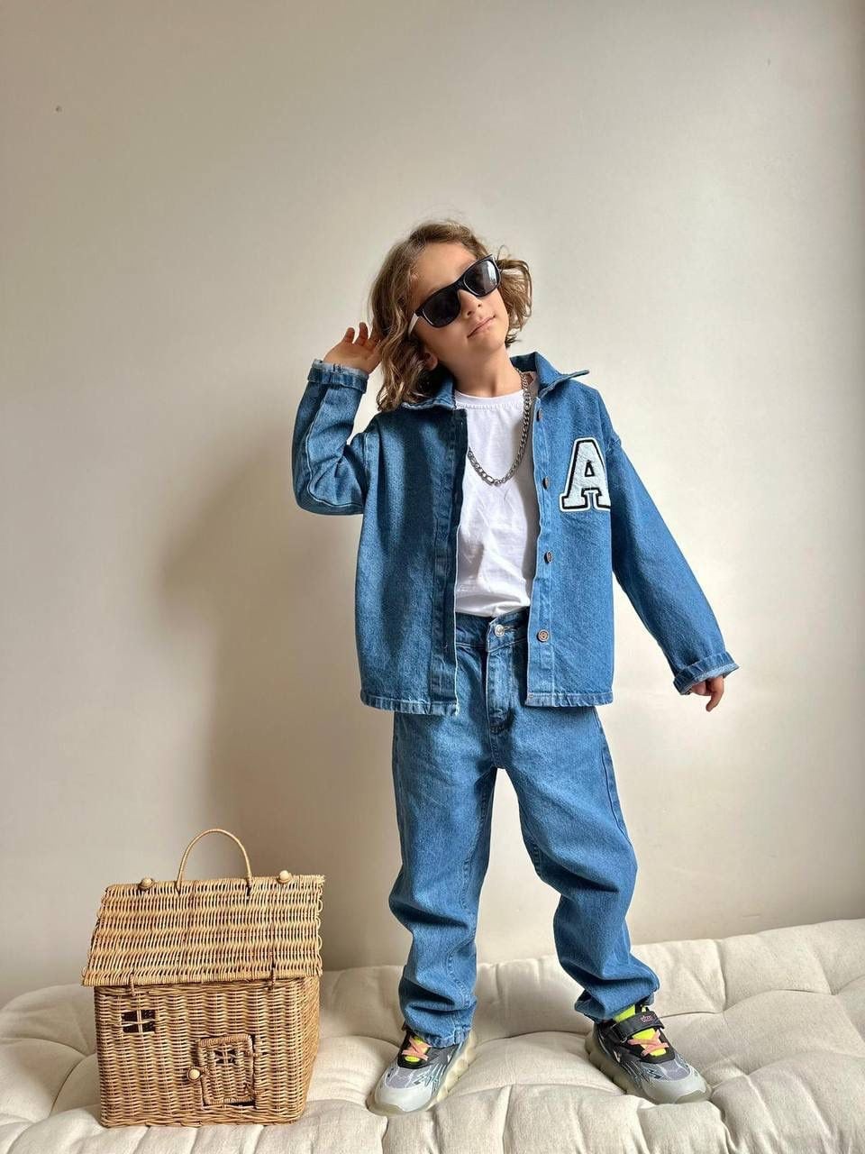 Denim Kumaş Gömlekli Erkek Çocuk 3 lü Takım