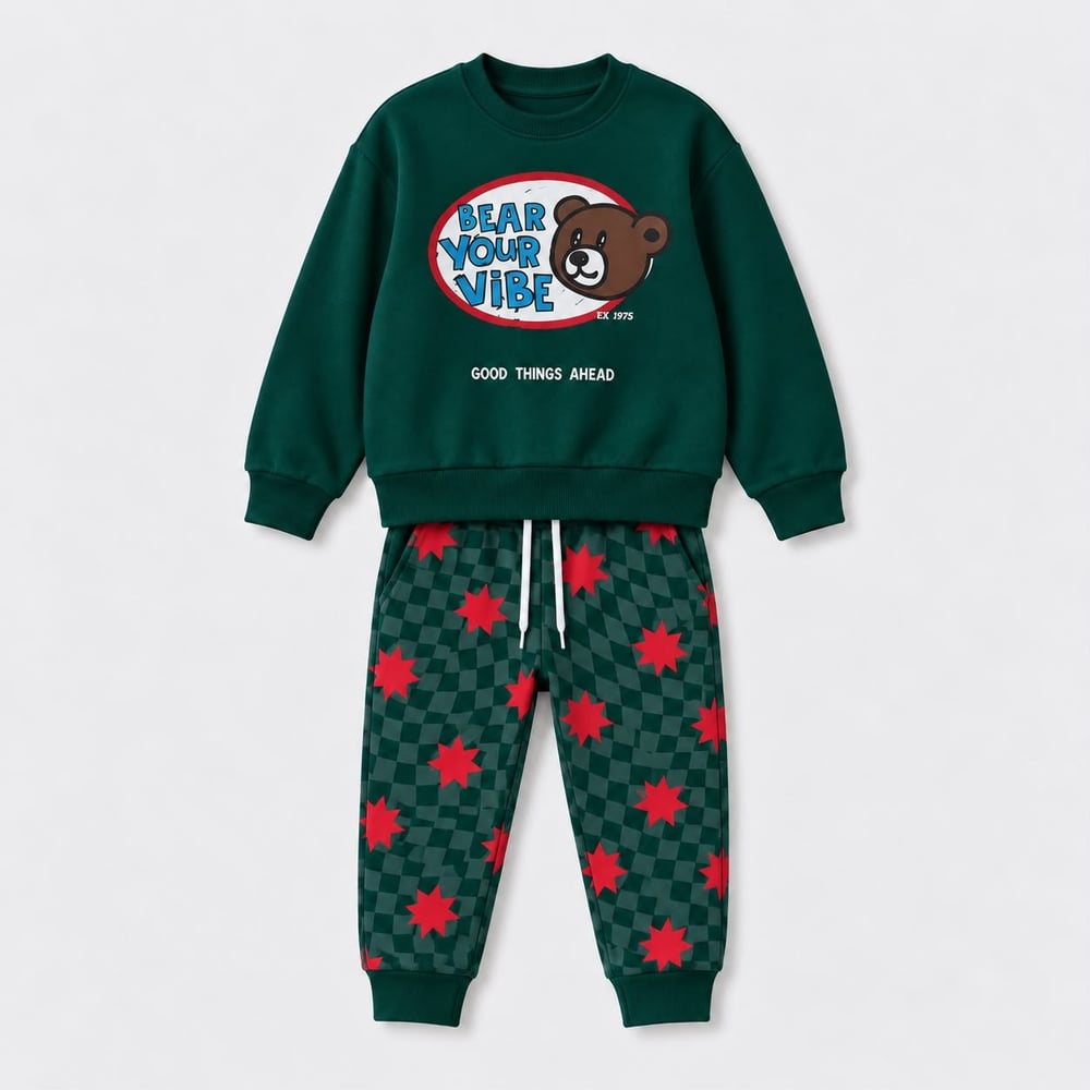 Erkek Çocuk Super Bear Adventure Baskılı Sweatshirt Jogger Pantolon Alt Üst Takım