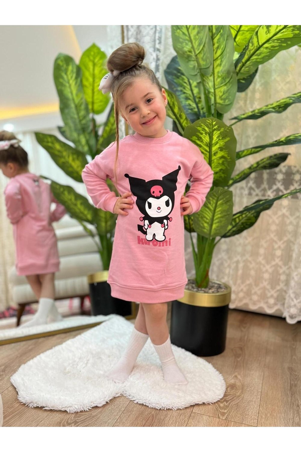 Karakter Baskılı Kız Çocuk Sweat Elbise