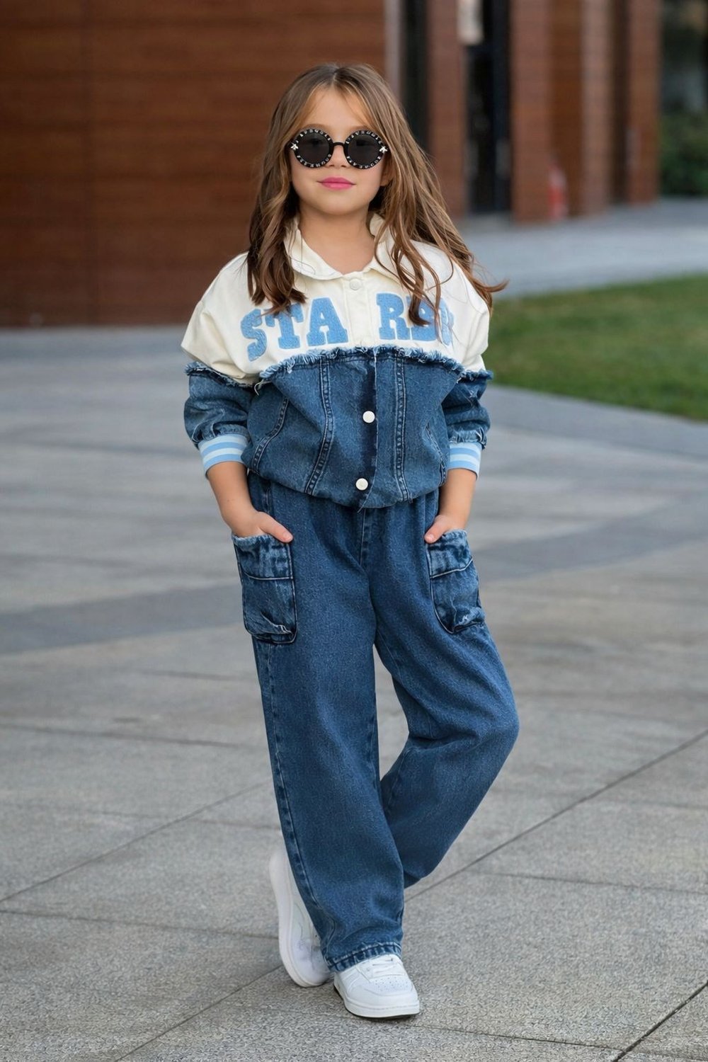 Kız Çocuk Denim Ceket Pantolon Takım – Spor Şık Kombin