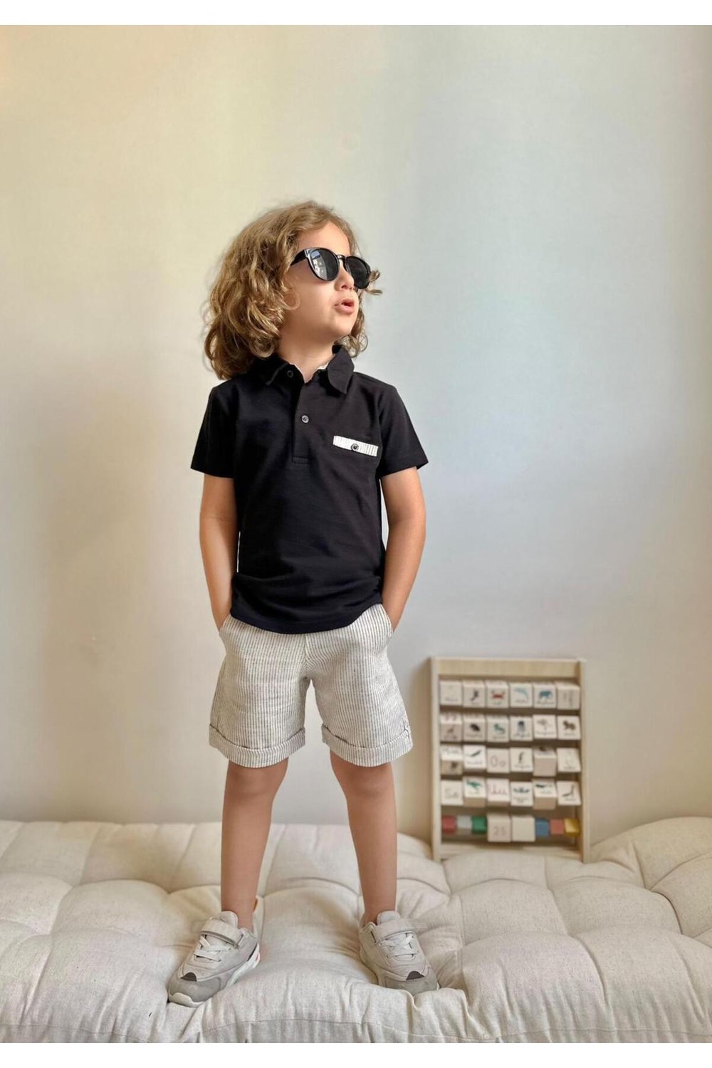 Polo Yaka Lacos Kumaş Şortlu Erkek Çocuk Takım