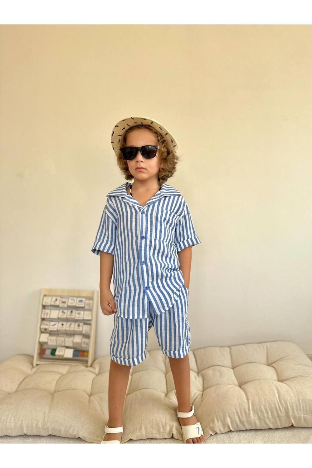 Yigit Butik Çizgili Şortlu Erkek Çocuk Takım