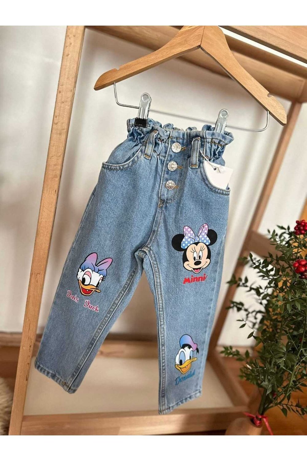 Yigit Butik Minnie Baskılı kız Çocuk Denim Pantolon