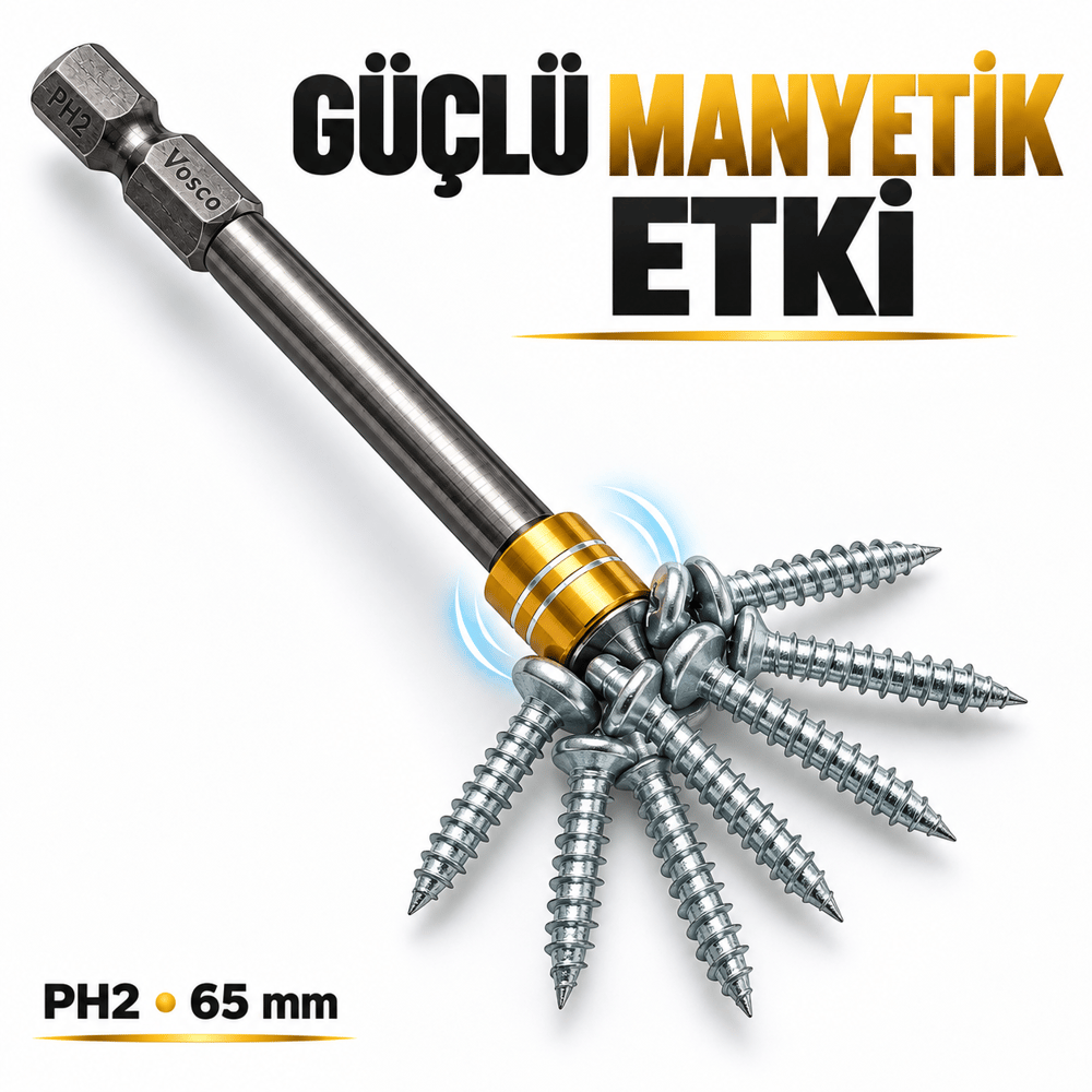 Vosco PH2 65 mm Mıknatıslı Yıldız Vidalama Ucu (1 ADET)