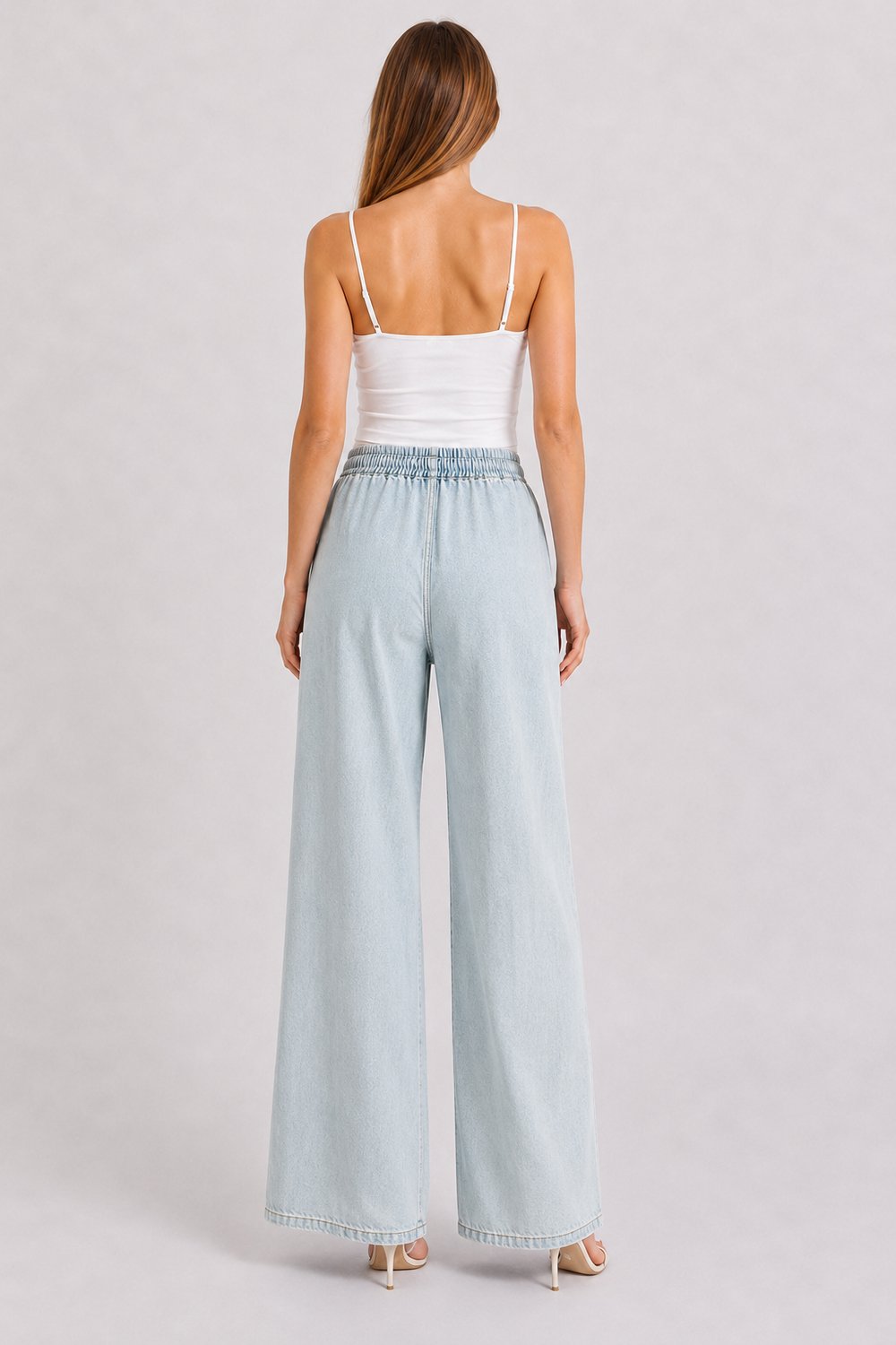 Beli Lastik Wide Leg Palazzo Kot Pantolon 