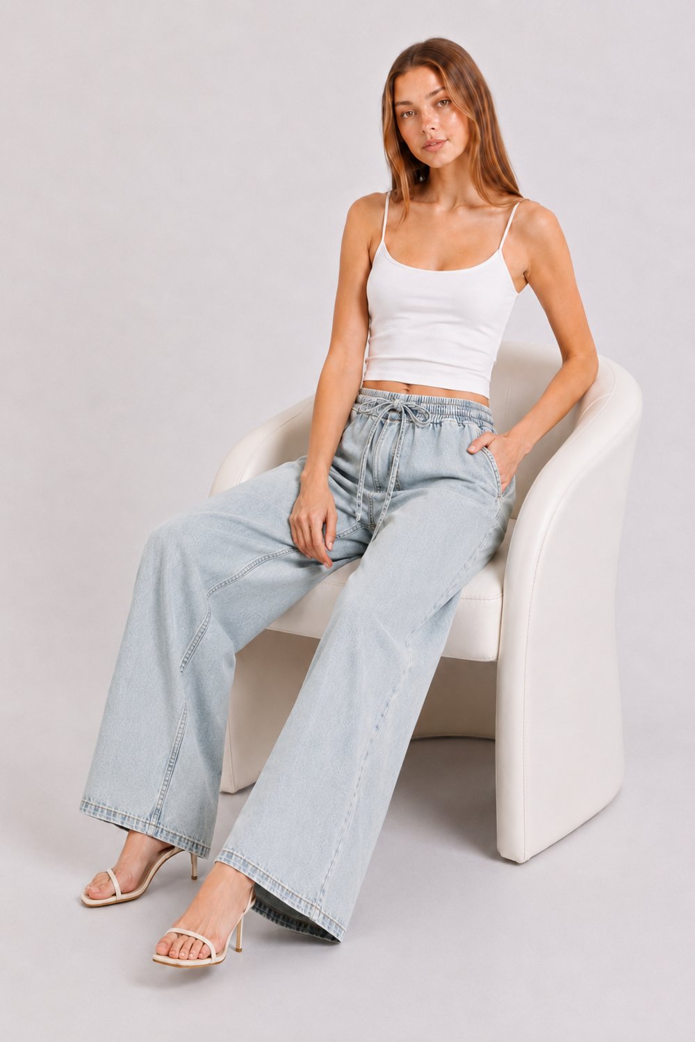 Beli Lastik Wide Leg Palazzo Kot Pantolon 