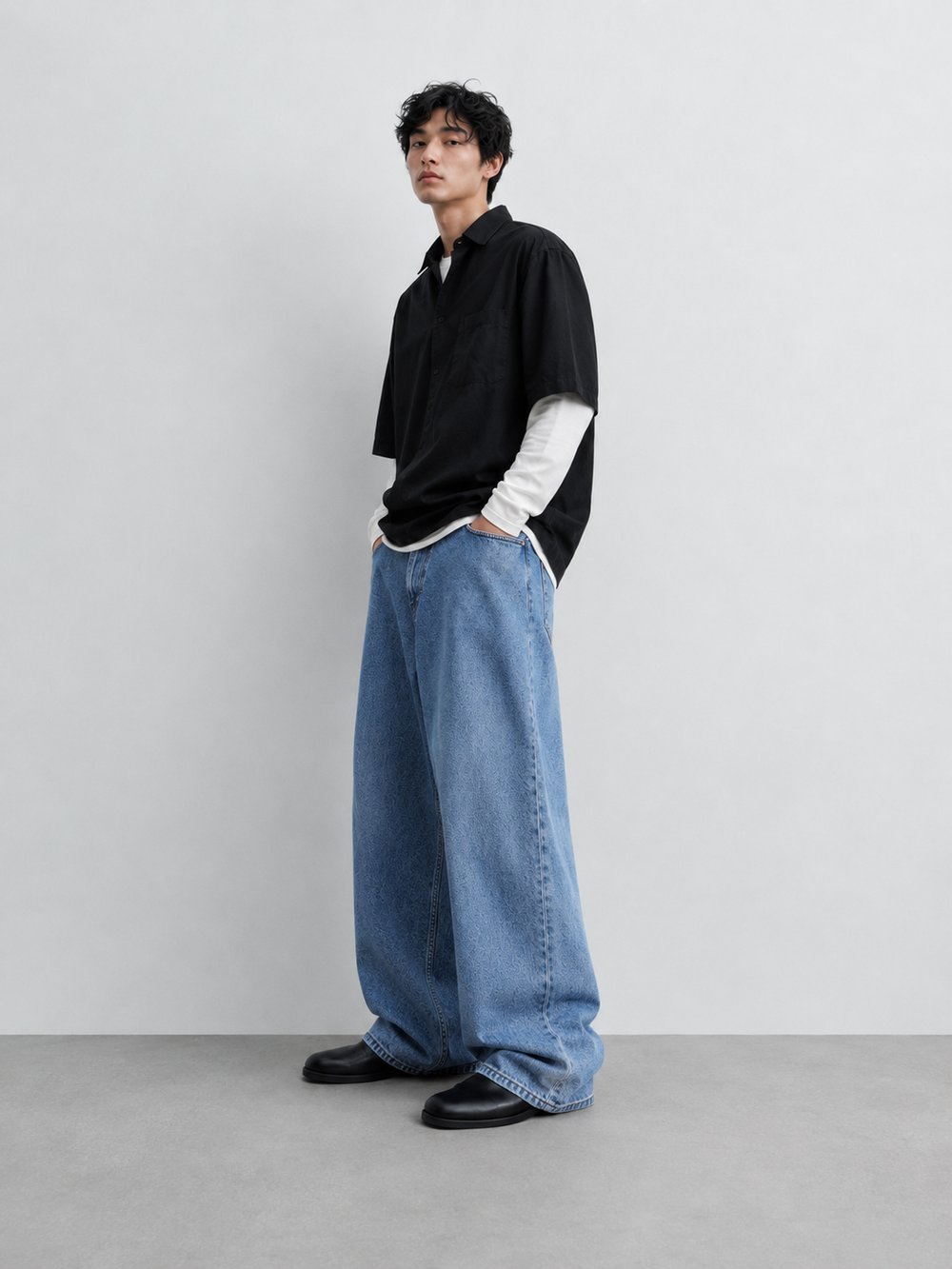 Erkek Super Baggy Jean Pantolon Bol Paça Oversize Kalıp Yıkamalı Denim Kot Pantolon