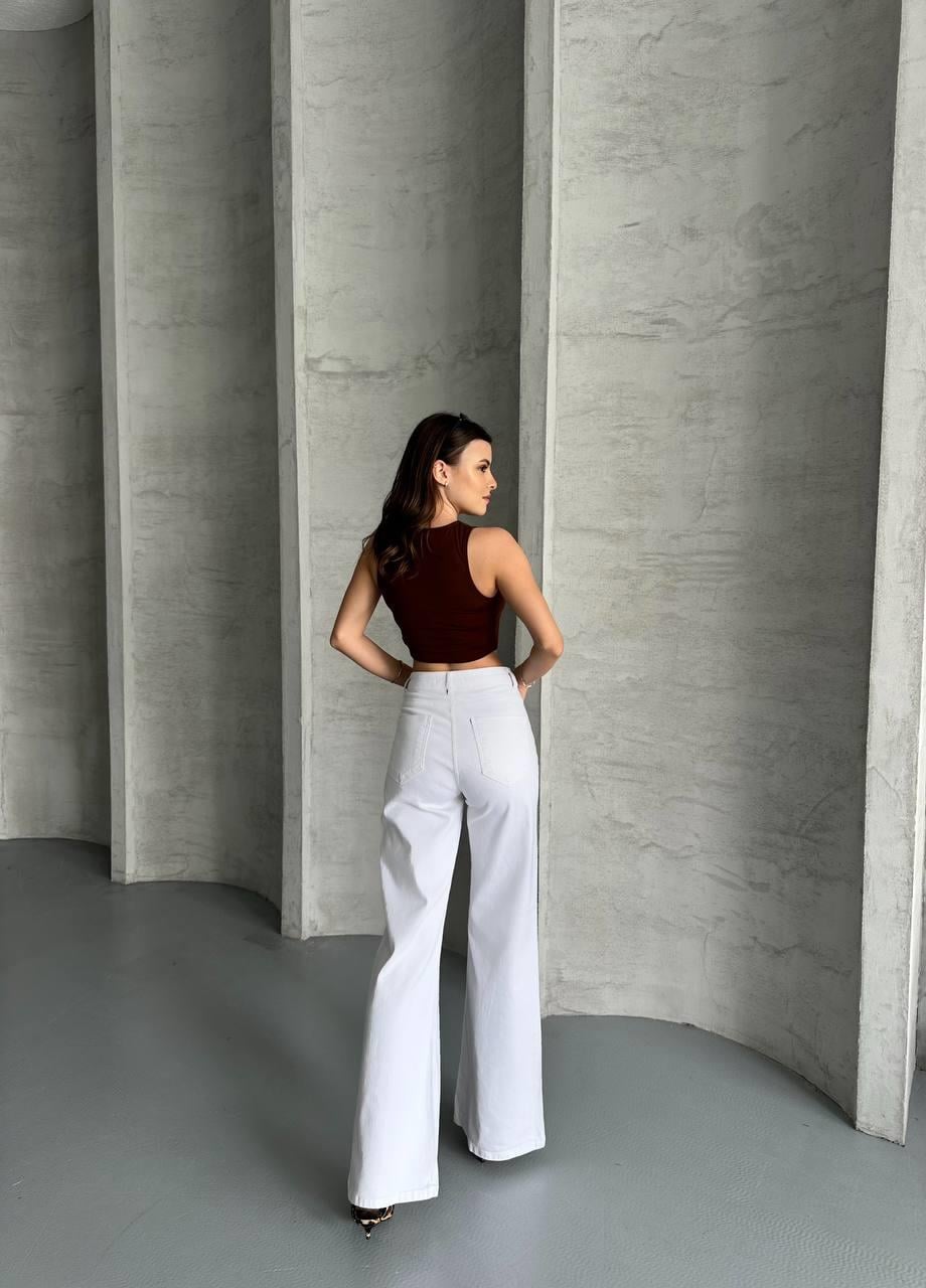 Yüksek Bel Bootcut Pamuklu Beyaz Pantolon