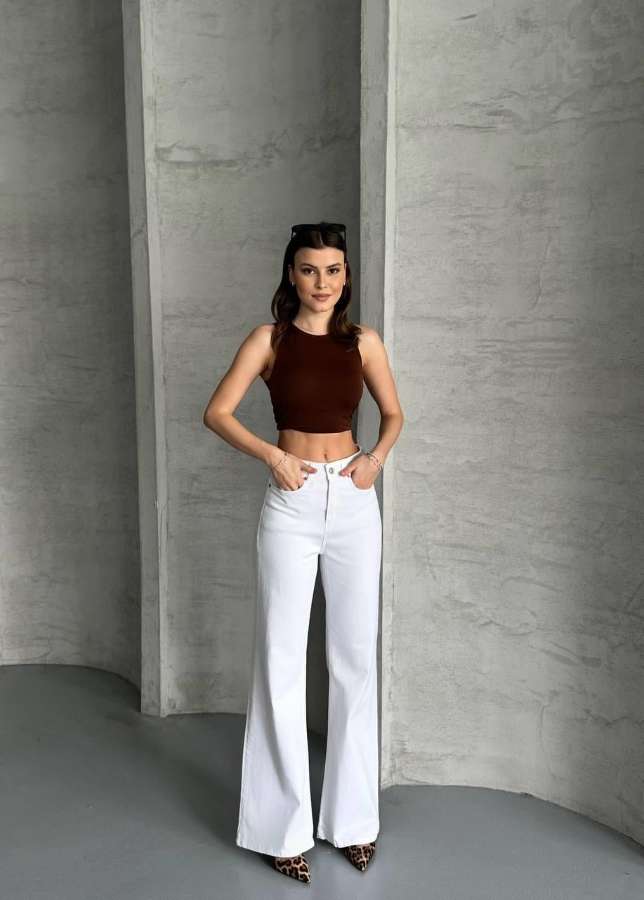 Yüksek Bel Bootcut Pamuklu Beyaz Pantolon