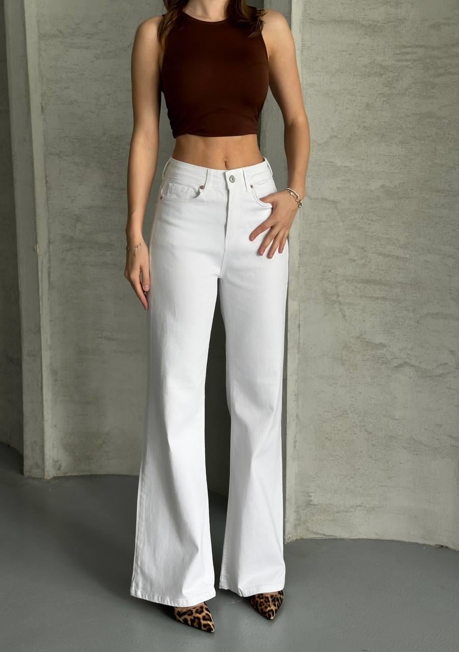 Yüksek Bel Bootcut Pamuklu Beyaz Pantolon