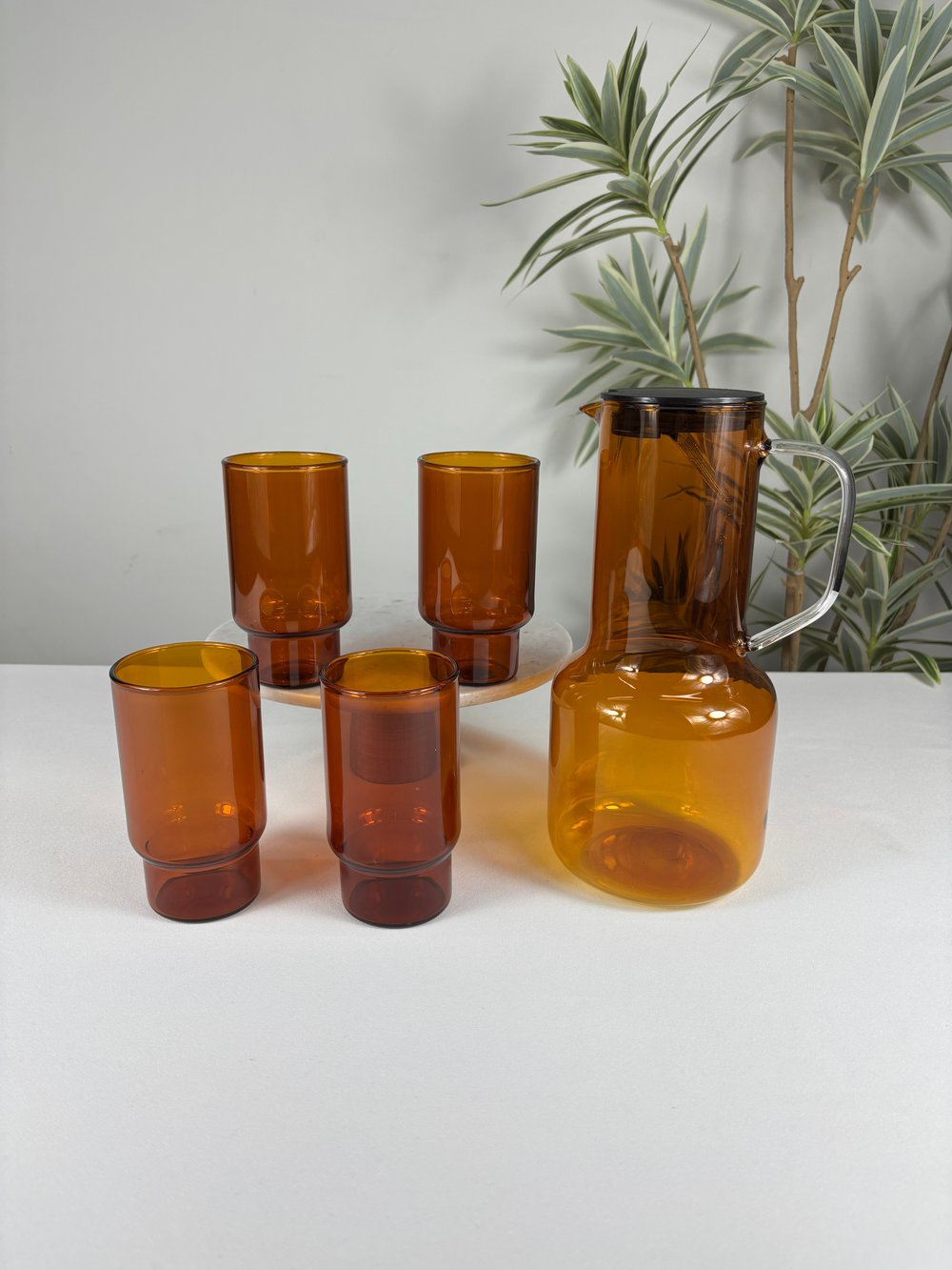 5 Parça Borosilikat Sürahi Set Amber