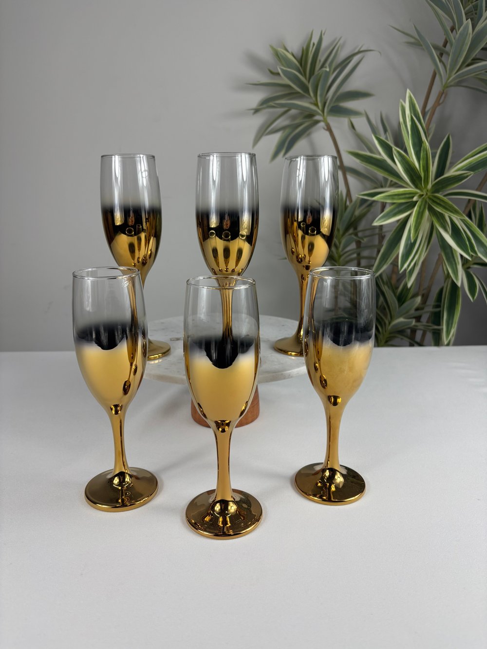 6Lı Misket Titanyum Gold/Gümüş Kahve Yanı Bardağı