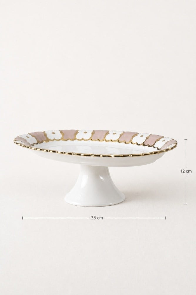 Acar Cleef Ayaklı Oval Sunum Tabağı  - Bej 