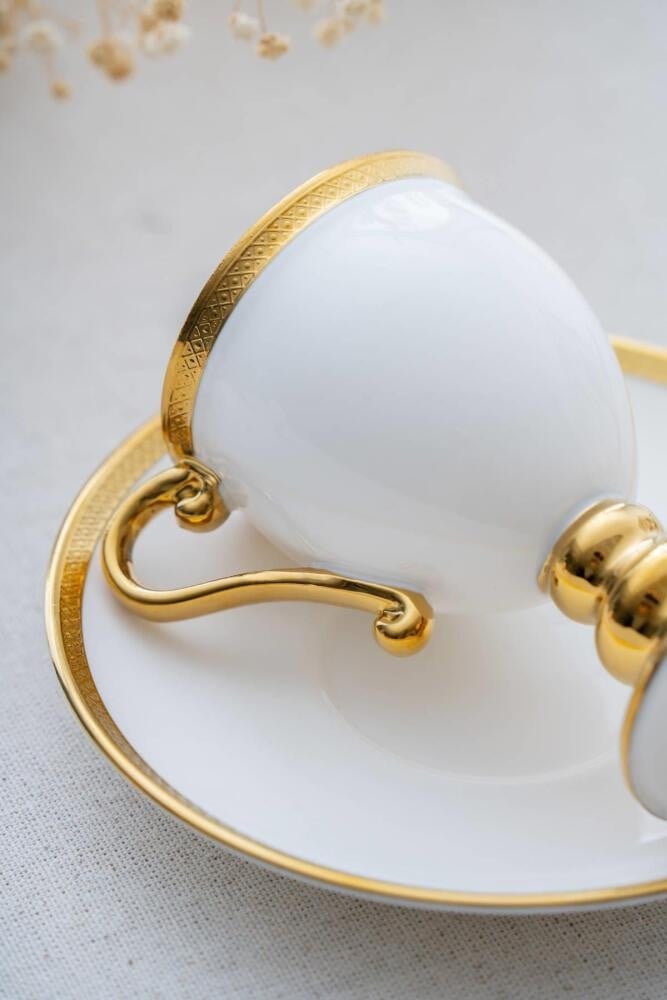 Acar Prune Gold 2 Kişilik Kahve Fincan Takımı - Beyaz