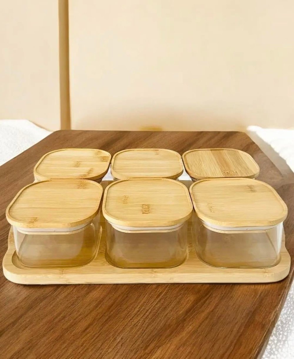 BAMBU VAKUMLU KAPAK TEPSİLİ CAM KAHVALTILIK