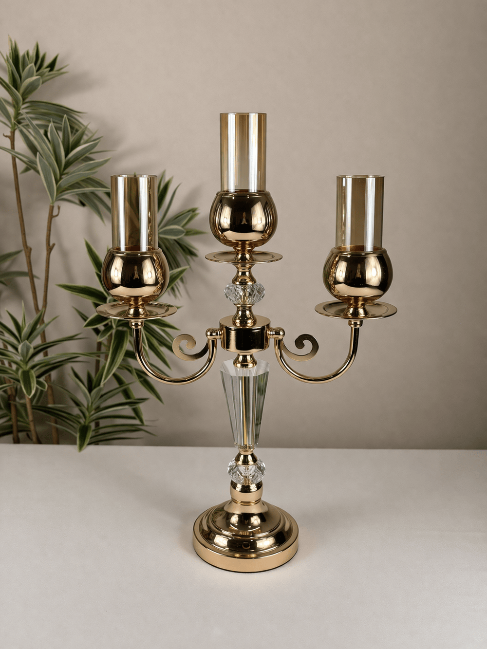 Gold Kristal 3 Kollu Şamdan