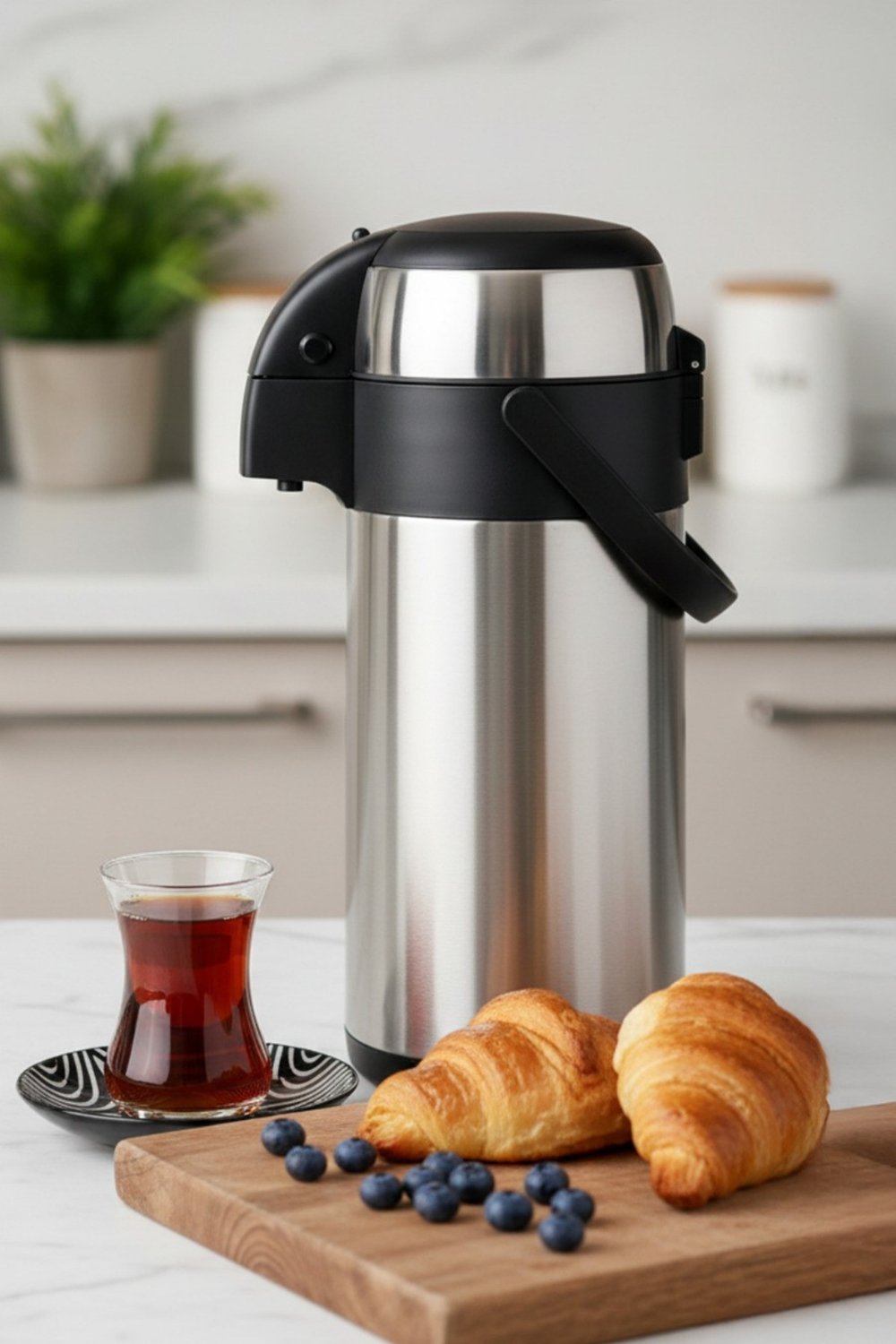 Penguen Paslanmaz Çelik Pompalı Termos 4 Litre