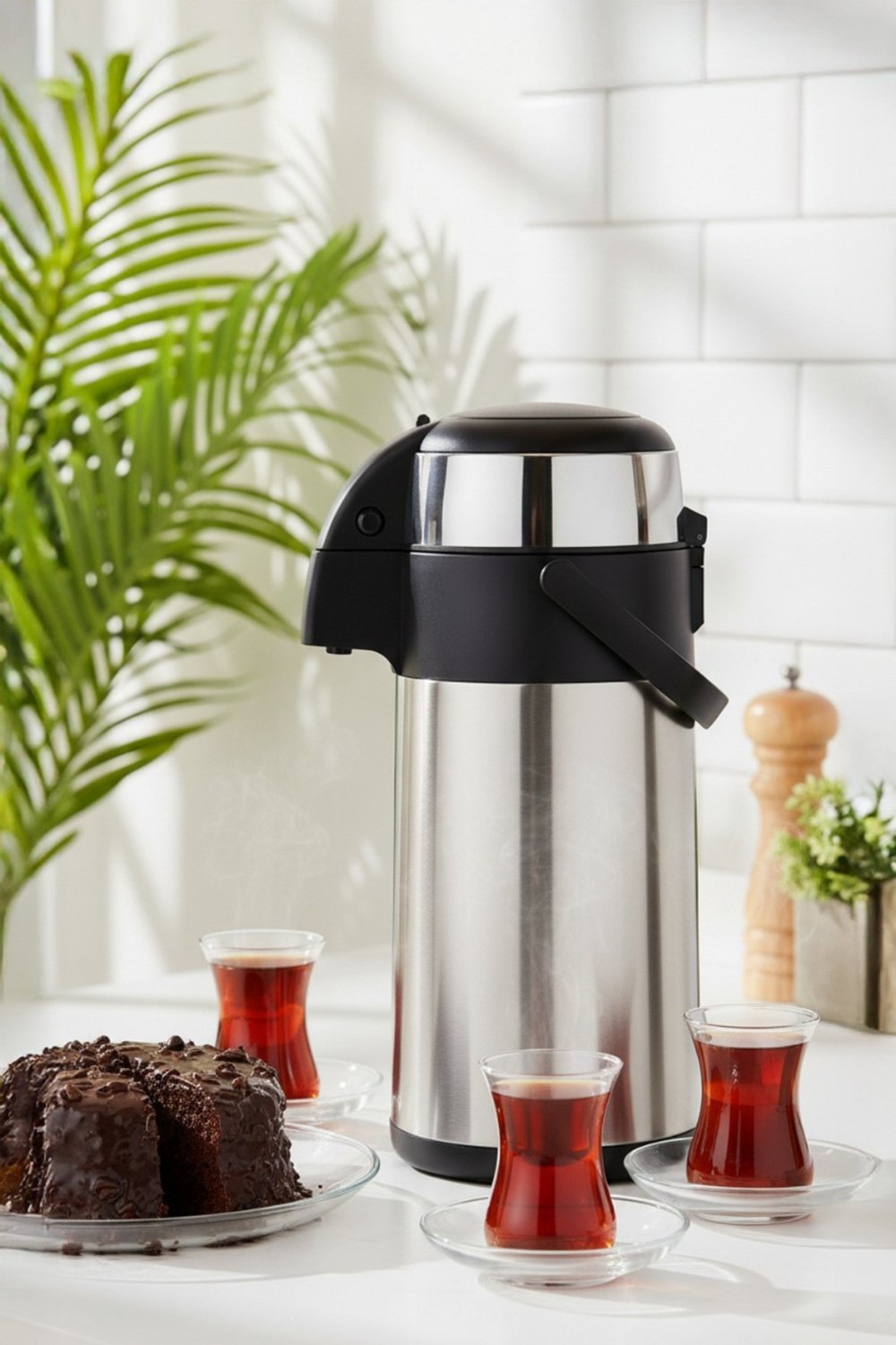 Penguen Paslanmaz Çelik Pompalı Termos 4 Litre