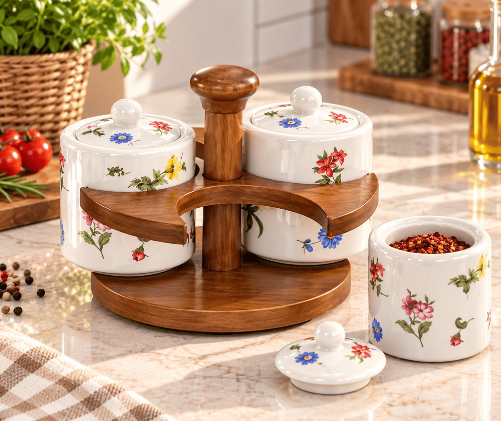 Petit Fleur 3lü Döner Standlı Baharatlık