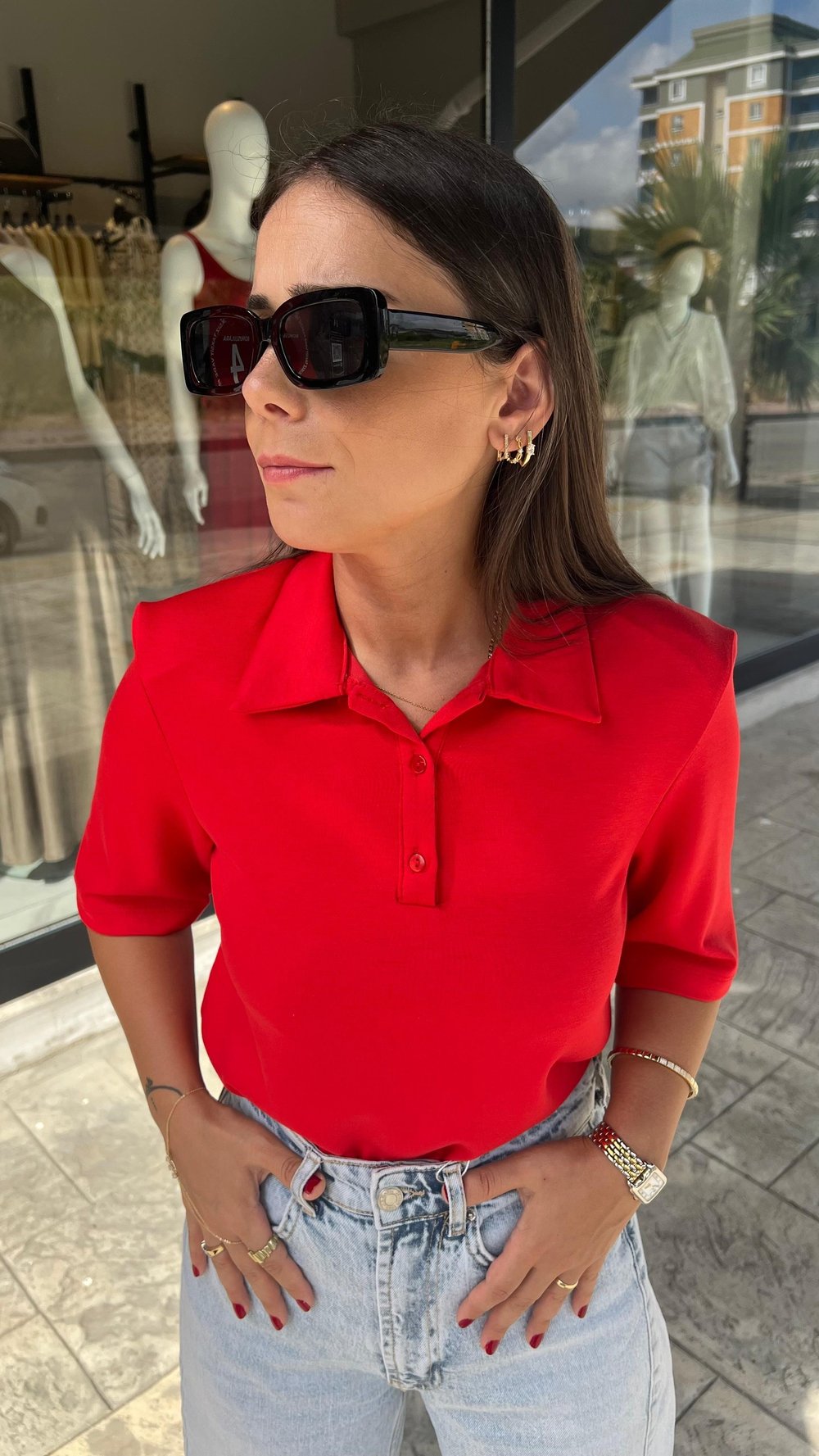 Kırmızı Vatkalı Tshirt