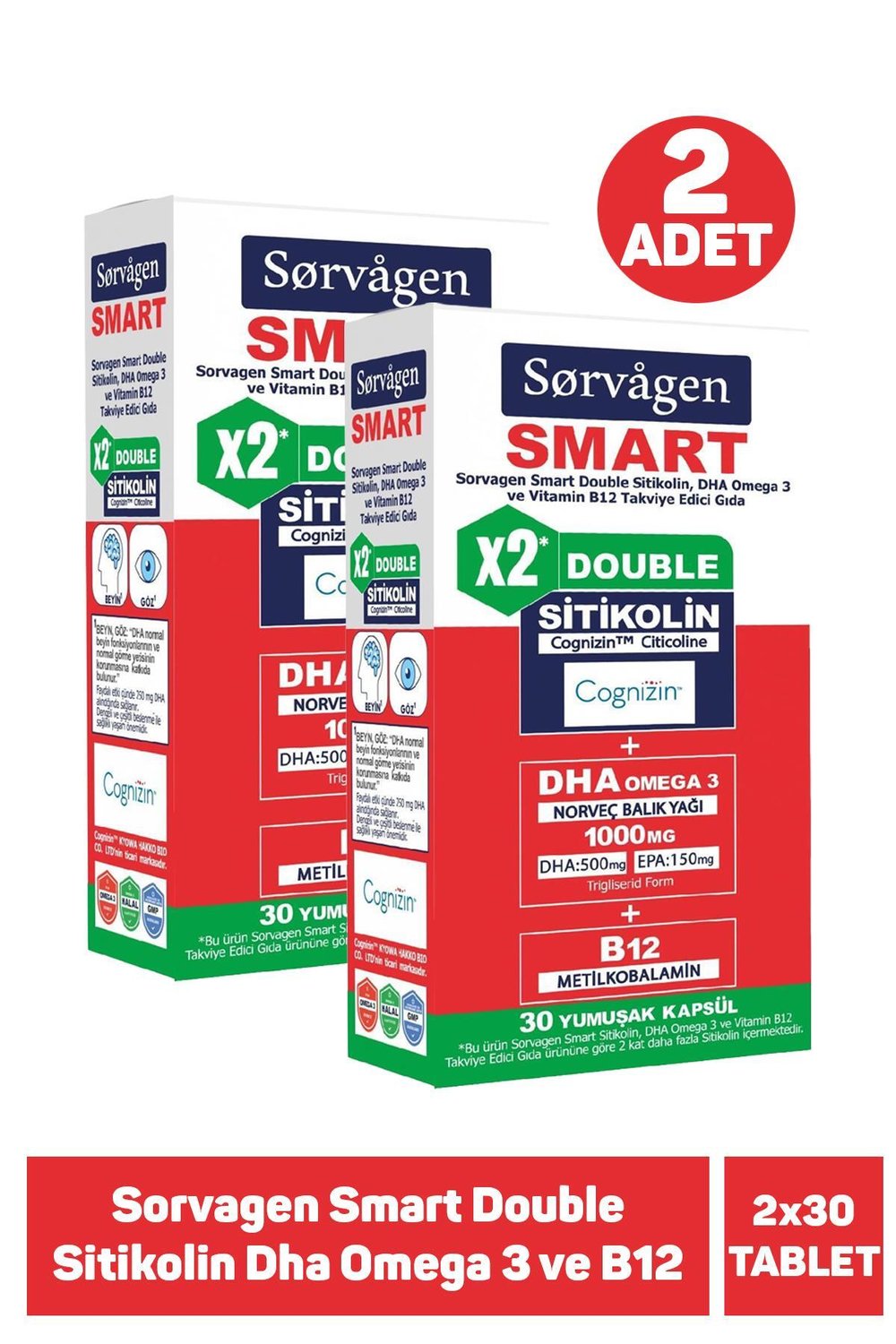 Smart Double Sitikolin Dha Omega 3 ve B12 30 Kapsül 2 Adet