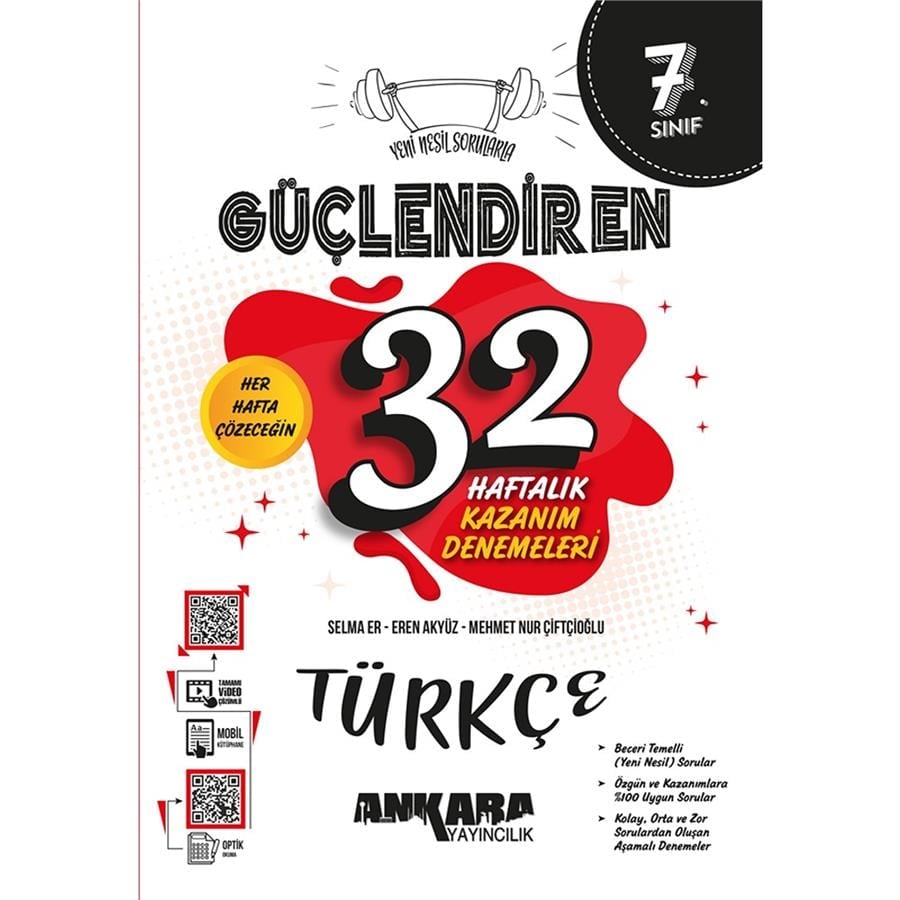 Ankara Yayıncılık 7.Sınıf Türkçe 32 Haftalık Güçlendiren Kazanım Denemeleri