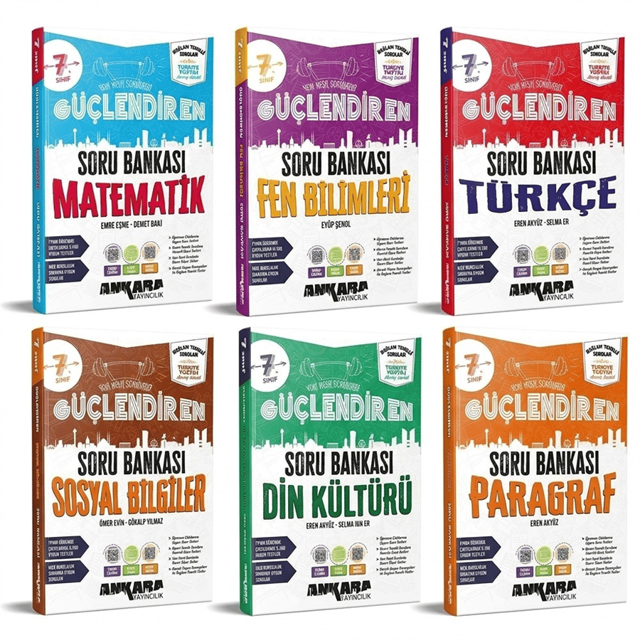Ankara Yayıncılık 7. Sınıf Güçlendiren Matematik, Türkçe, Fen Bilimleri, Paragraf, Sosyal Bilgiler, Din Kültürü Soru Bankaları (Güncel Baskı 6'lı Set)